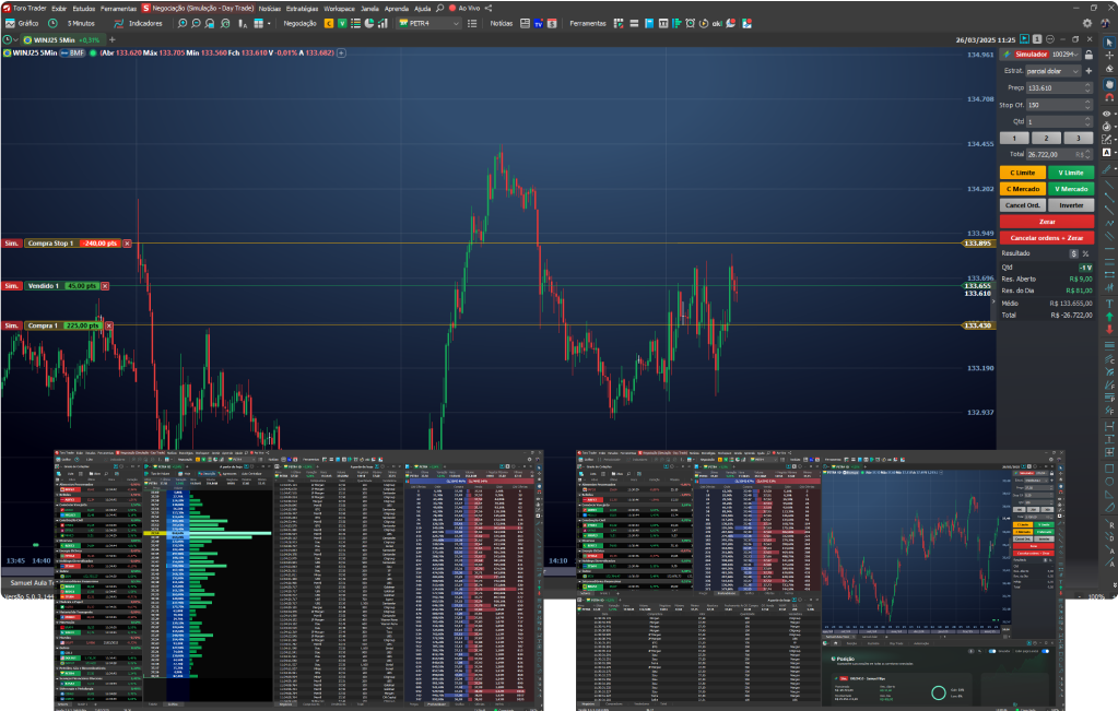 Gráficos de minicontratos e simulador de replay de mercado