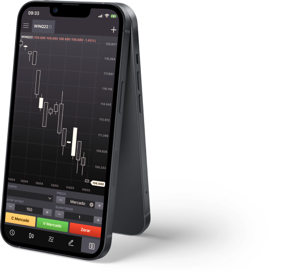 Celular mostra gráfico de mini-índice no aplicativo Toro Trader